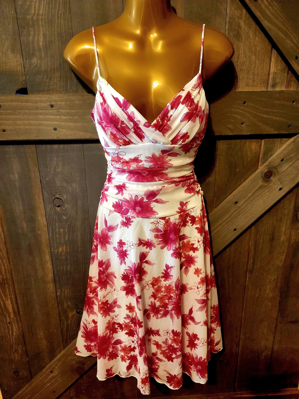 B Darlin White and Pink Floral Crossover Mini Dress